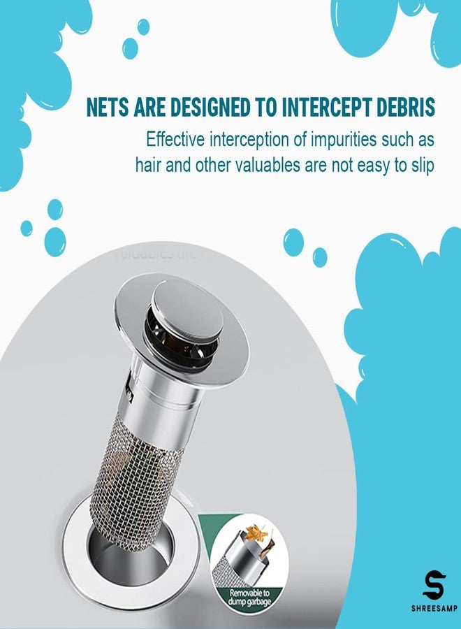 SHREESAMP Bathroom Sink Drain Strainer, Pop-Up Sink Drain Filter with Removable Stainless Steel Basket, Hair Catcher & Universal Kitchen Basin Sink Stopper with Silicone Ring (9 x 6 x 6 CM) - Image 4